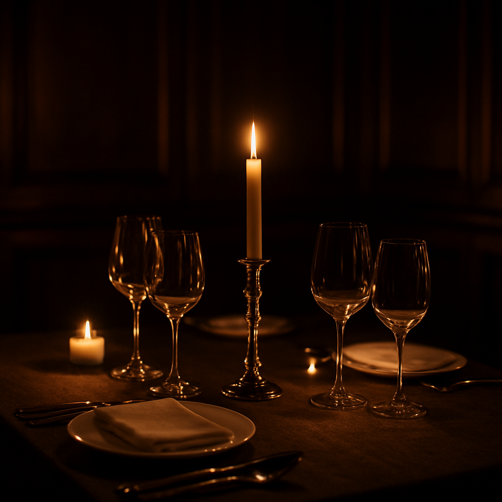 A candlelit private dining table set before guests arrive
